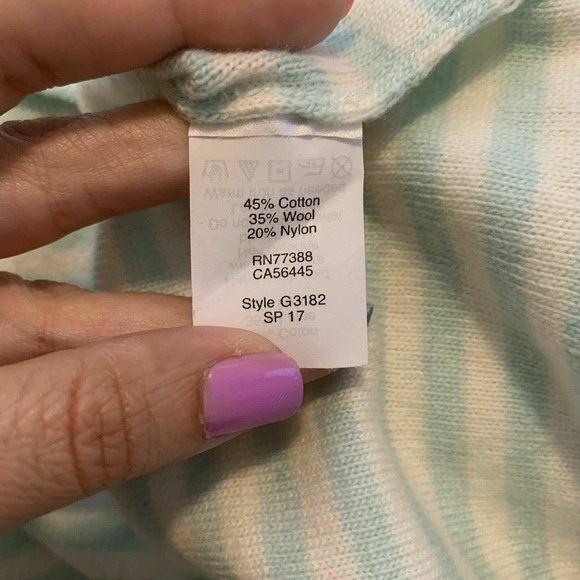 J. CREW White Blue Stripes Short Sleeves Knit Top Size L - Picture 4 of 11